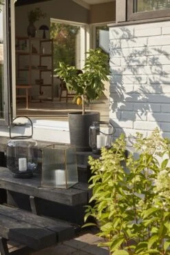 Hubsch Bloempot Set Met Schotel Zwart Polystone -Hubsch hubsch bloempot set met schotel zwart polystone 2