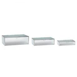 Hubsch Glazen Box Mat Zilver - Set Van 3 Stuks